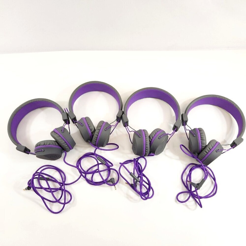 JLab Audio JBuddies Over Ear Headphones Purple Gray Lot of 4 TESTED WORKING